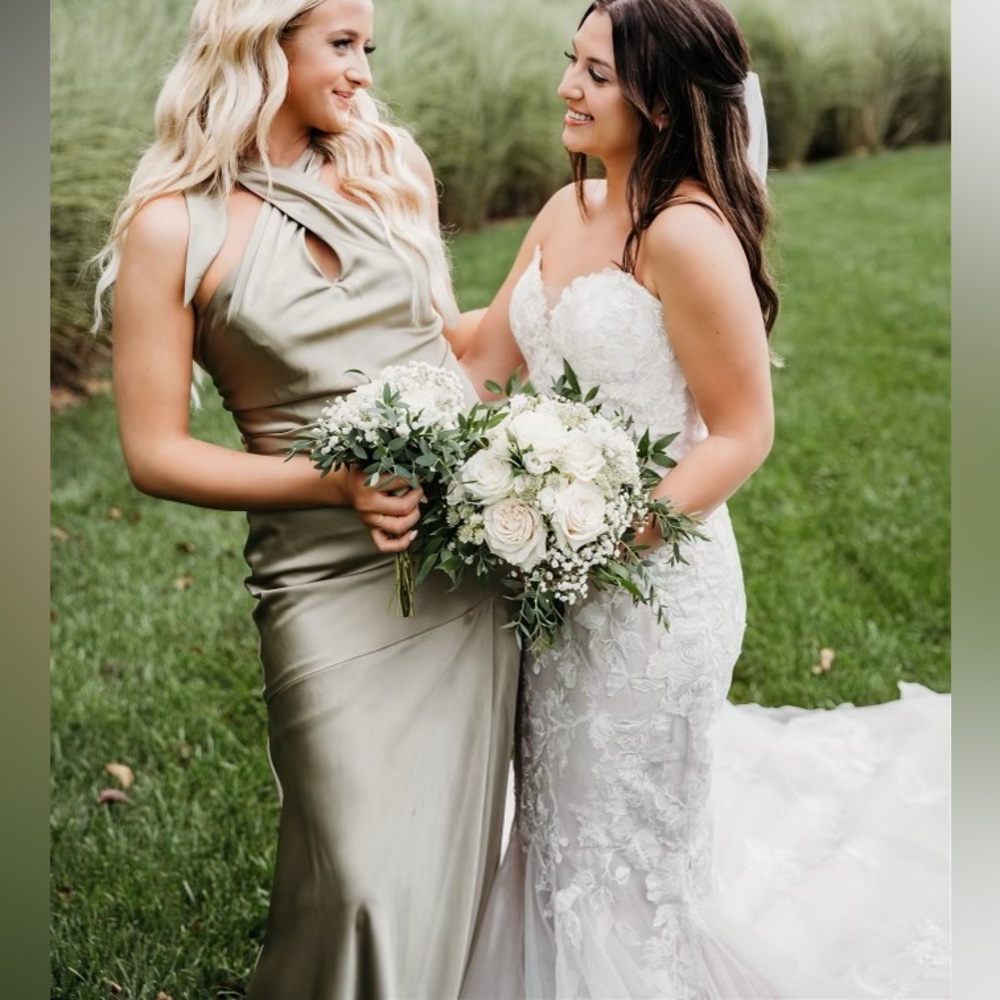 REVELRY sage green dress (altered)